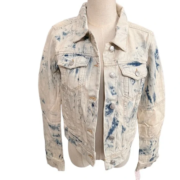 NWT Free People Rumors Bleach Tie Dye Denim Jean Jacket | Jones Tie Dye Blue | S - Picture 2 of 8
